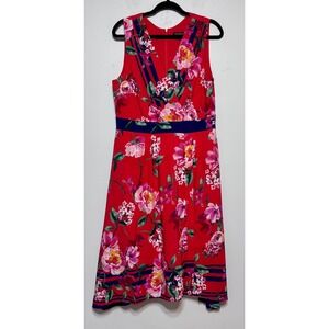 Chris McLaughlin Romantic Red‎ Floral Dress Size 14 Cottage Luxe Feminine Office